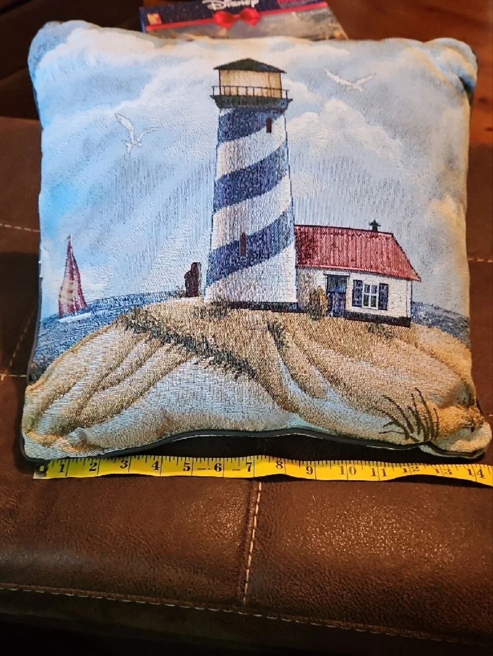 Nautical Lighthouse Decorative Throw Pillow - Blue & Red